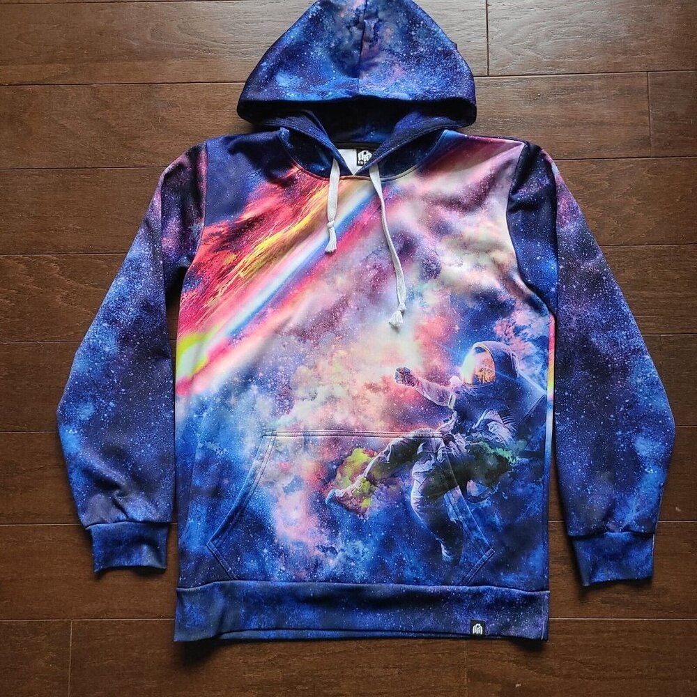 Into The AM Hoodie Mens Pullover Galaxy Astronaut All Over Print Size Medium